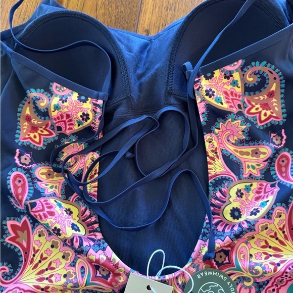 NWT Boden Scoop Tie Back One Piece Pink Paradise / Navy / US 10 - Picture 7 of 12